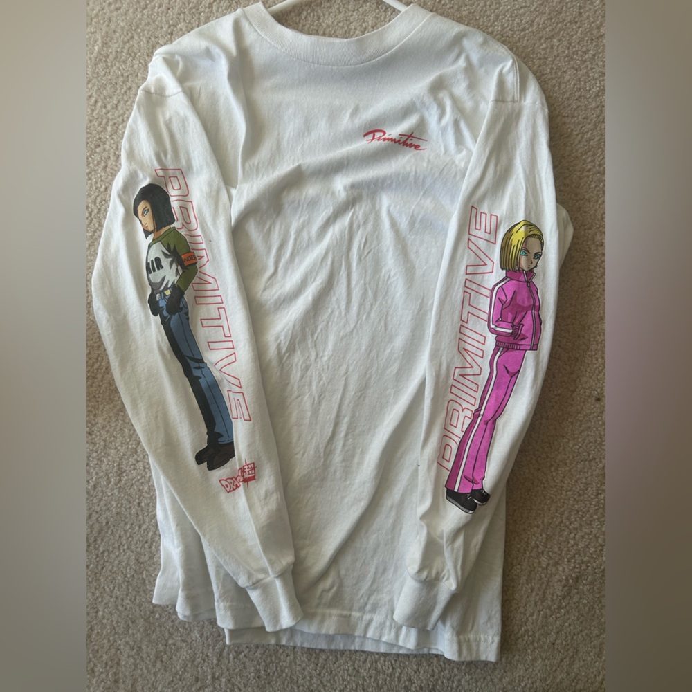 Primitive White Long Sleeve Tee with Android 17 & 18